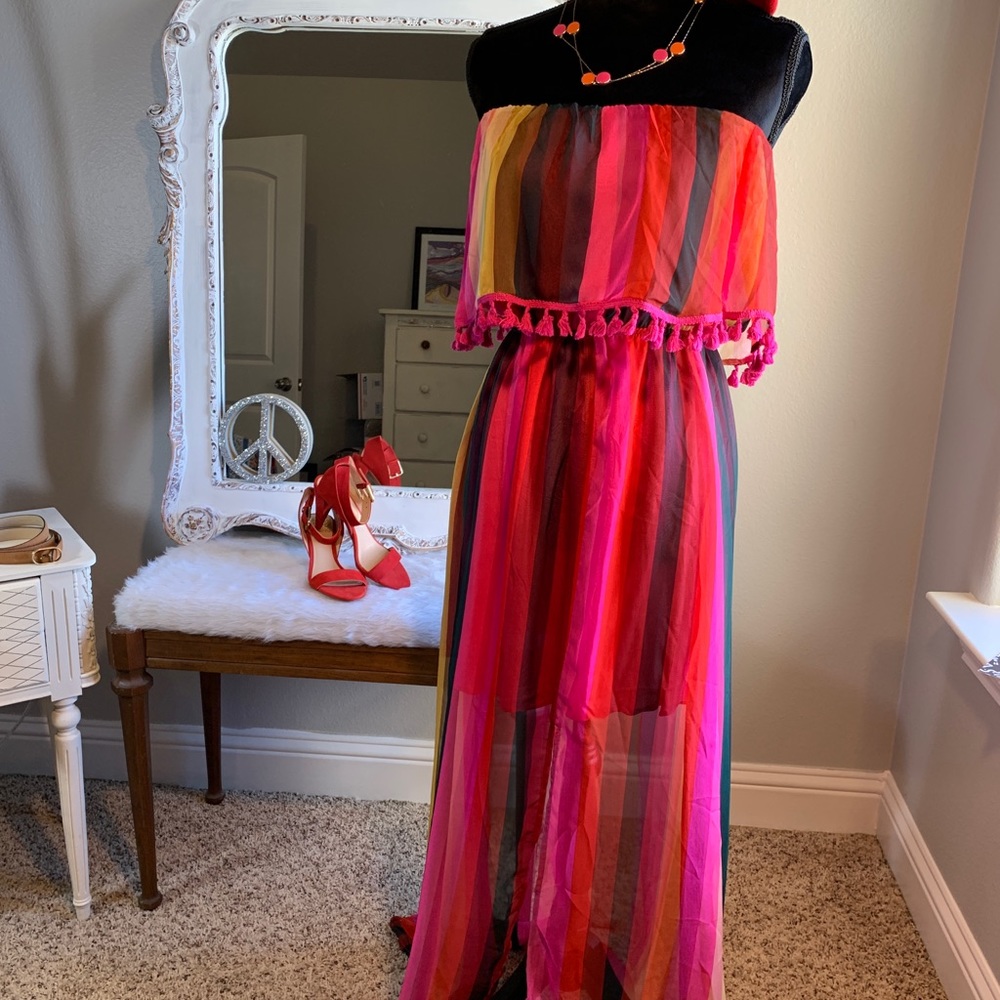 Aakaa Strapless Maxi Pink Multicolor Dress XS - Picture 7 of 7